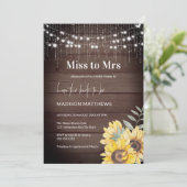 Rustic Wood Sunflower String Lights Miss aan Mrs. Kaart (Staand voorkant)