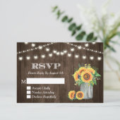 Rustic Wood Sunflower String Lights Wedding RSVP Kaartje (Staand voorkant)