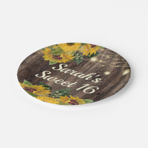Rustic Wood Sunflower Sweet 16 Papieren Bordje