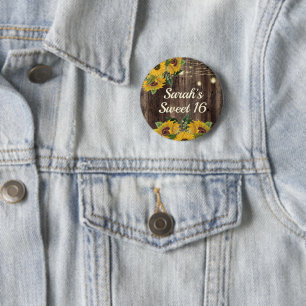Rustic Wood Sunflower Sweet 16 Ronde Button 5,7 Cm