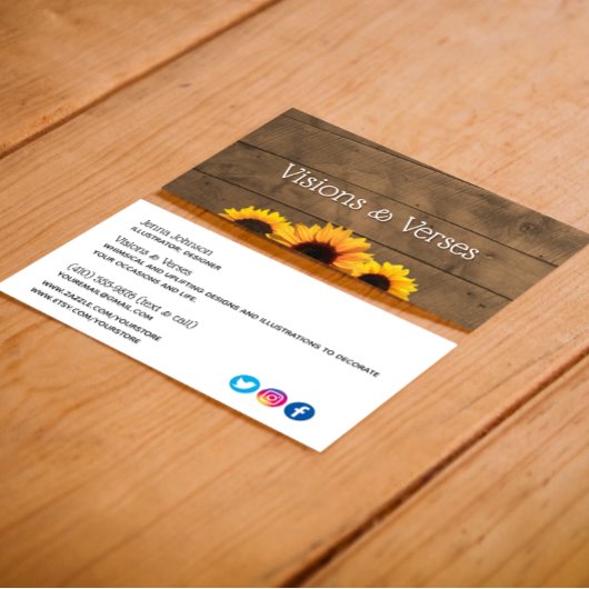 Rustic Wood & Sunflower Visitekaartje