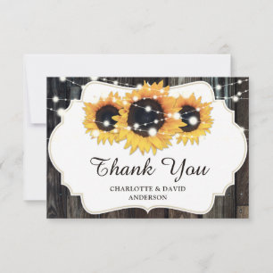 Rustic Wood Sunflower Wedding Bedankkaart