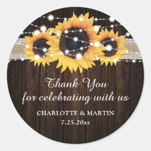 Rustic Wood Sunflower Wedding Bedankt Stickers