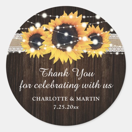 Rustic Wood Sunflower Wedding Bedankt Stickers (Voorkant)