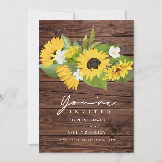 Rustic Wood Sunflower Wedding Couples Shower Kaart (Voorkant)
