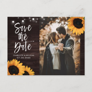 Rustic Wood Sunflower Wedding Photo Save the Date Briefkaart