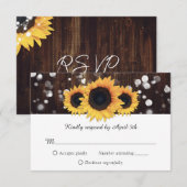 Rustic Wood Sunflower Wedding RSVP Kaartje (Voorkant / Achterkant)