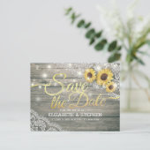 Rustic Wood Sunflower Wedding Save the Date Aankondigingskaart (Staand voorkant)