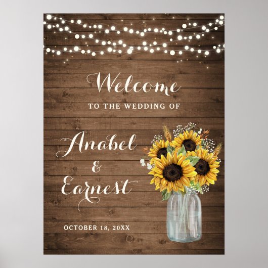 Rustic Wood Sunflower Wedding Welkomstteken Poster (Voorkant)