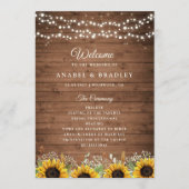 Rustic Wood Sunflower's Breath Wedding Programma (Voorkant)
