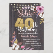 Rustic Wood Surprise 40e anniversaire Invitation (Devant / Derrière)