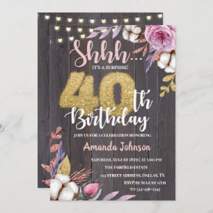Rustic Wood Surprise 40e anniversaire Invitation
