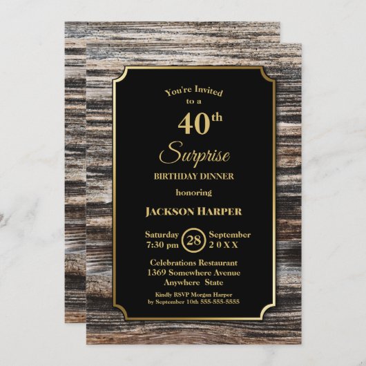 Rustic Wood Surprise 40e geboortedag Kaart (Voorkant / Achterkant)