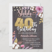 Rustic Wood Surprise 40th Birthday Invitation Kaart (Voorkant)