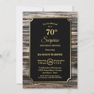 Rustic Wood Surprise 70th Birthday Dinner Kaart