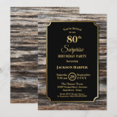 Rustic Wood Surprise 80th Birthday Party Kaart (Voorkant / Achterkant)