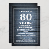 Rustic Wood Surprise 80th Birthday Party Kaart (Voorkant / Achterkant)