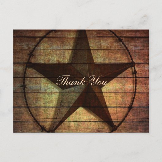 Rustic Wood Texas Star westerne bruiloft Dank u Briefkaart (Voorkant)