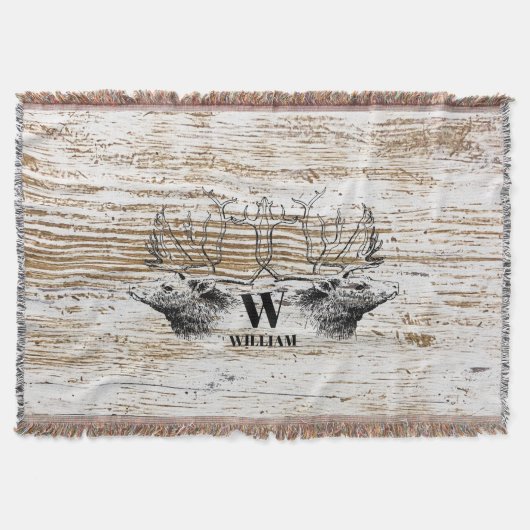 Rustic Wood Texture Deer Forest Monogram Deken (Voorkant)