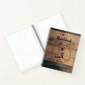 Rustic Wood Texture & Deer Monogram Sketchbook Notitieboek (Binnen)