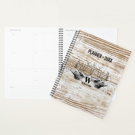 Rustic Wood Texture Deer Woodland Monogram Planner (Display)