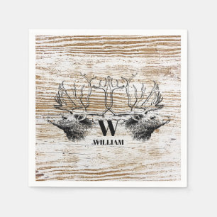 Rustic Wood Texture Deer Woodland Monogram Servet