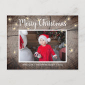 Rustic Wood Texture Fireflies kerstfoto Briefkaart (Voorkant)