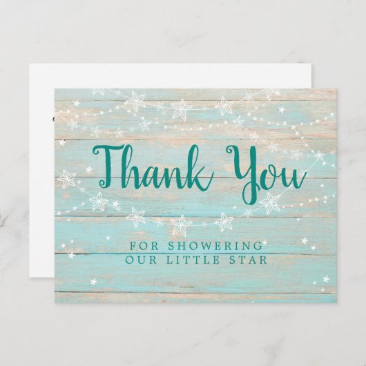 Rustic Wood Texture String Stars Dank u Briefkaart (Voorkant / Achterkant)