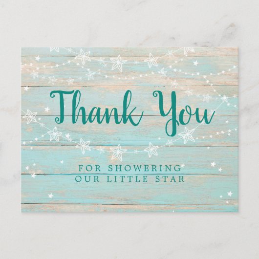 Rustic Wood Texture String Stars Dank u Briefkaart (Voorkant)