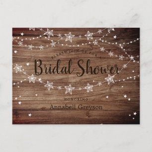 Rustic Wood Texture String Stars Vrijgezellenfeest Uitnodiging Briefkaart