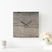 Rustic Wood Texture Vierkante Klok (Huis)