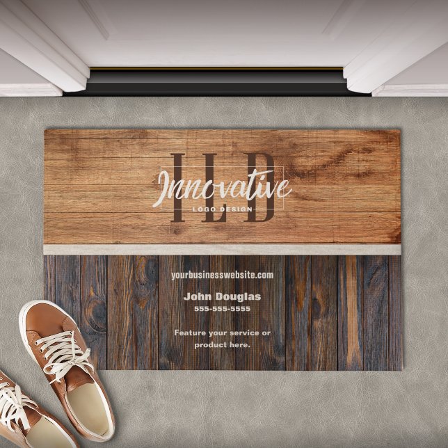 Rustic Wood Tone Business Logo Deurmat (Creator heeft geüpload)