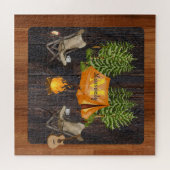 Rustic Wood tone Camping Monogram Legpuzzel (Horizontaal)