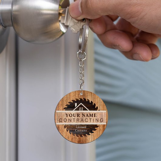 Rustic Wood Tone Contractor Logo Sleutelhanger