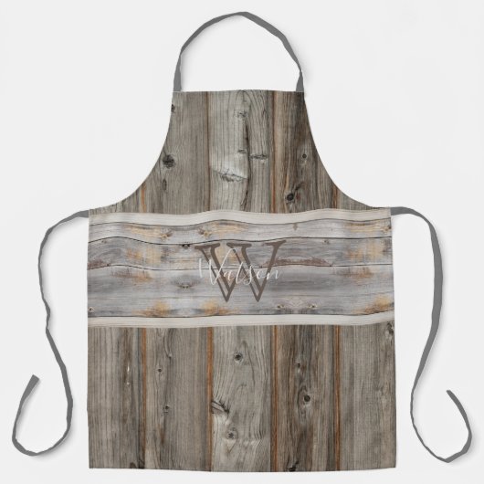 Rustic Wood Tone Grey Monogram Stripe Horizontale Schort (Voorkant)