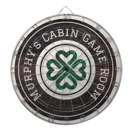 Rustic Wood Tone Irish Celtic 4 Leaf Clover Dartbord (Voorkant)