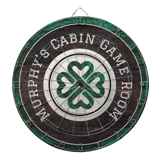Rustic Wood Tone Irish Celtic 4 Leaf Clover Dartbord (Voorkant)