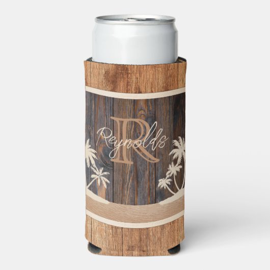 Rustic Wood Tone Monogram Beach (Seltzer Voorkant)