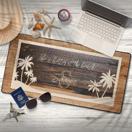 Rustic Wood Tone Monogram Beach Bureaumat