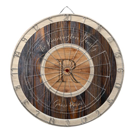 Rustic Wood Tone Monogram Brown en Tan Dartbord (Voorkant)