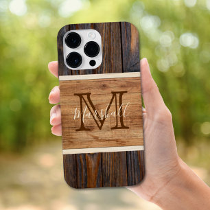 Rustic Wood Tone Monogram Case-Mate iPhone 14 Pro Max Hoesje