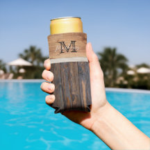 Rustic Wood Tone Monogram Seltzer Koelbox