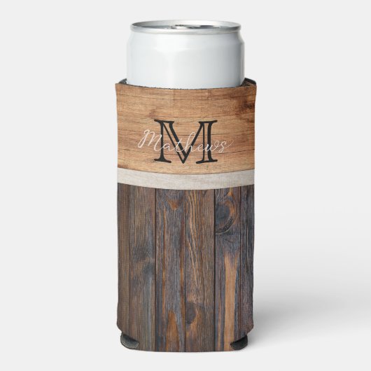 Rustic Wood Tone Monogram Seltzer Koelbox (Seltzer Voorkant)