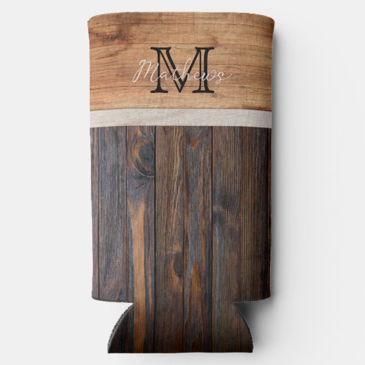 Rustic Wood Tone Monogram Seltzer Koelbox (Achterkant)