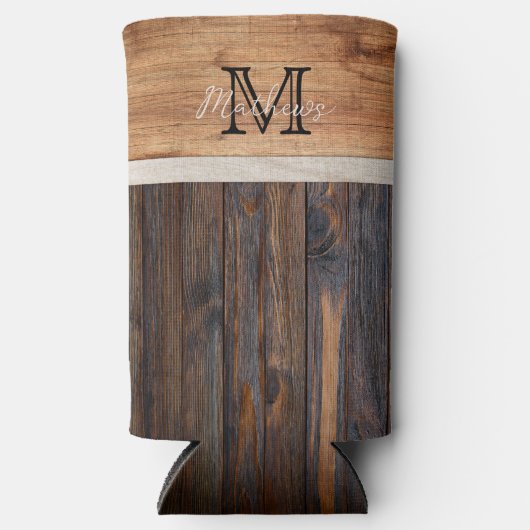 Rustic Wood Tone Monogram Seltzer Koelbox (Voorkant)
