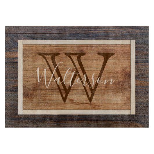 Rustic Wood Tone Monogram Snijplank (Voorkant)