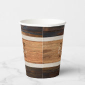 Rustic Wood Tone Monogram Stripe Papieren Bekers (Rechts)