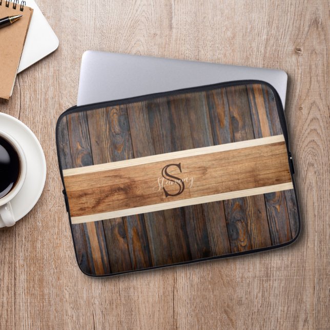 Rustic Wood Tone Stripe Brown Laptop Sleeve (Creator heeft geüpload)