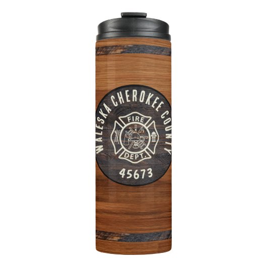 Rustic Wood tone vuurman embleem Thermosbeker (Voorkant)