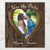 Rustic Wood Tree Heart Photo Wedding Wijn Etiket (Enkel label)